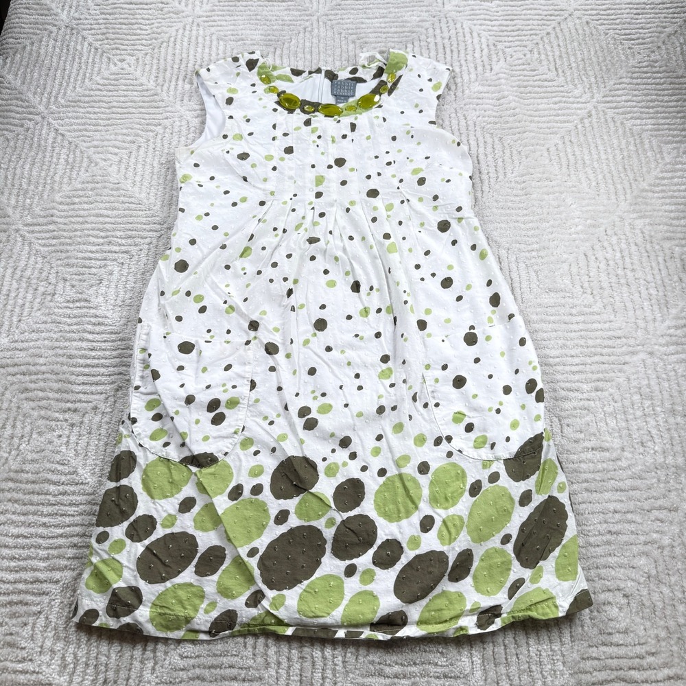 Rabbit Rabbit Rabbit Designs Dress Women's 10 White Green Polka Dot Mod Retro
